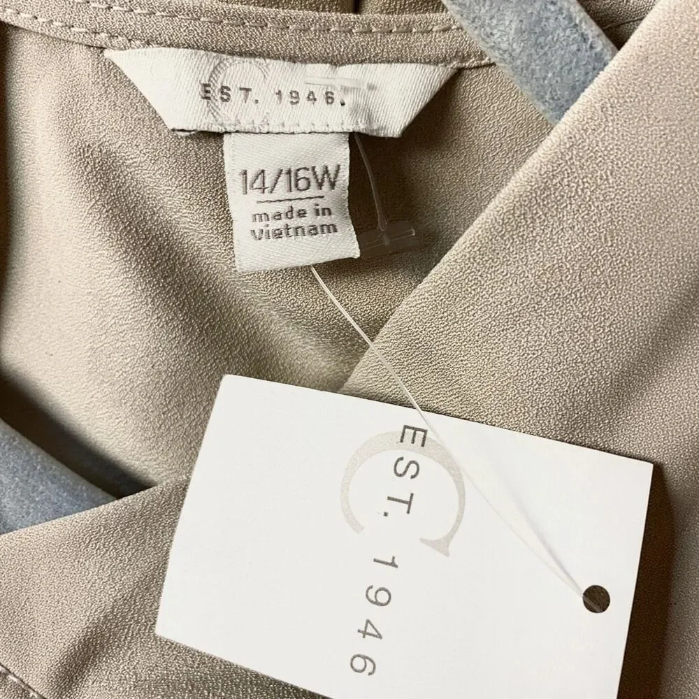 NWT Cato Jumpsuit 14/16W Beige Tan Wide Leg Side Slit Button Accent Belted Wrap